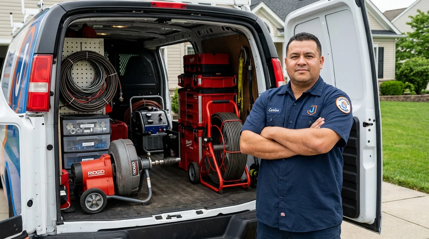 Professional drain cleaning equipment and Johns Plumbing LLC plumber in Schiller Park