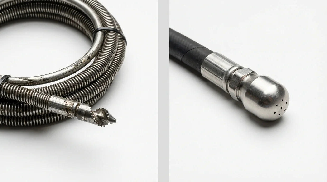 Drain snake cable and hydro jetting nozzle used for drain cleaning in Schiller Park, IL
