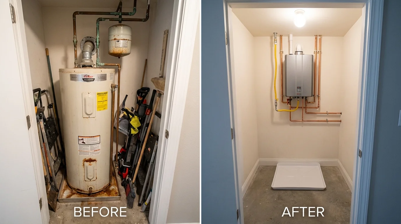 Tank water heater versus wall-mounted tankless unit comparison for Schiller Park, IL homeowners